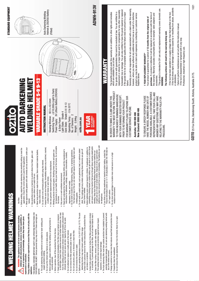 Imagen de la primera página del manual del dispositivo ADWH-913V