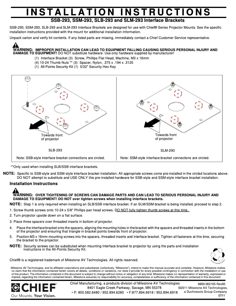 Page 1 de la notice Manuel utilisateur Chief SSB293