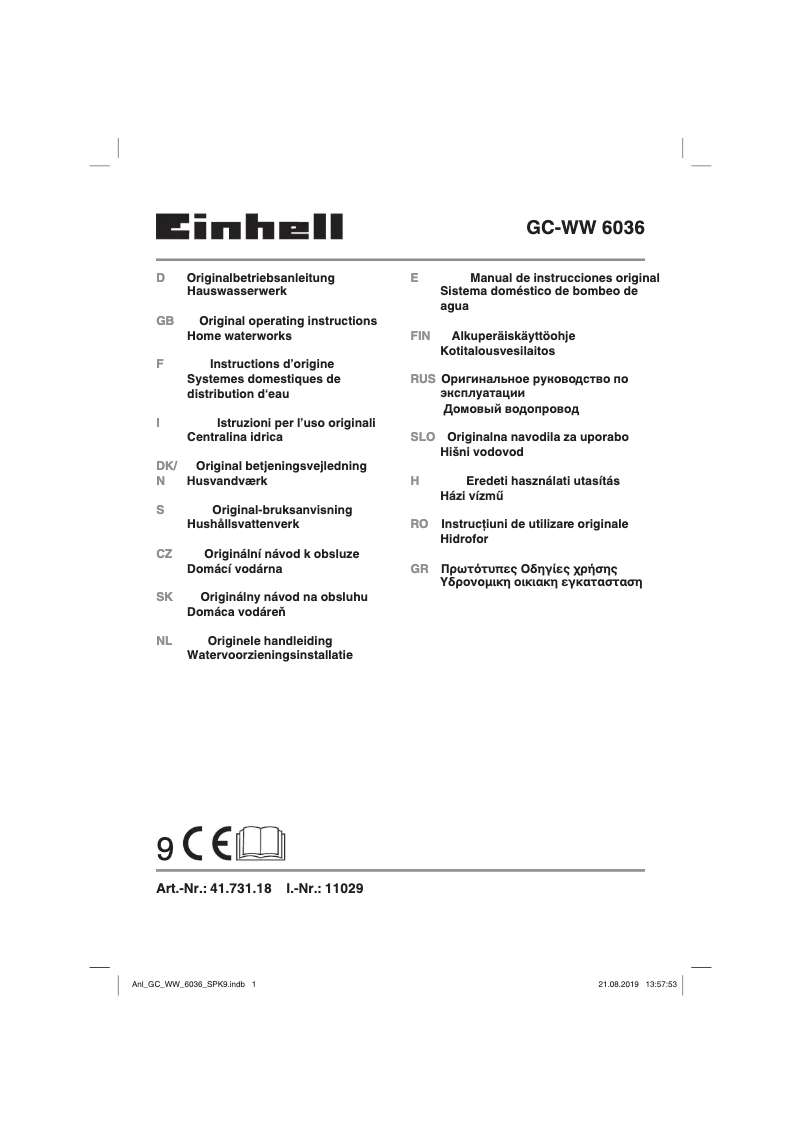 Page n°1 - Manuel utilisateur Einhell GC-WW 6036