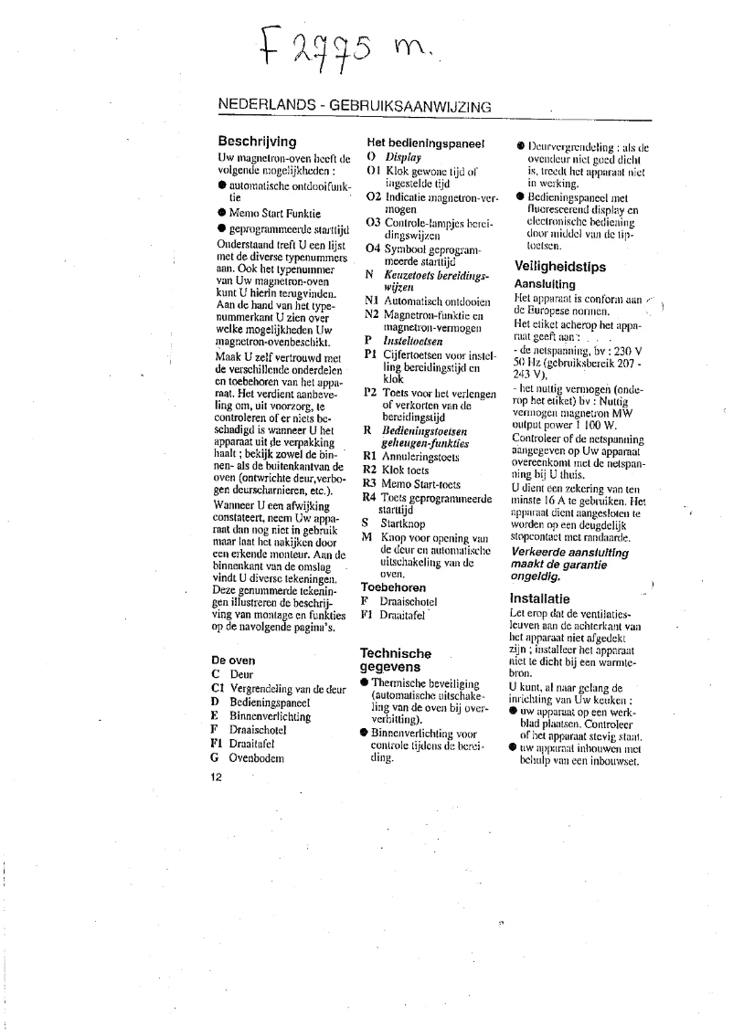 Image de la première page du manuel de l'appareil F 2775 M