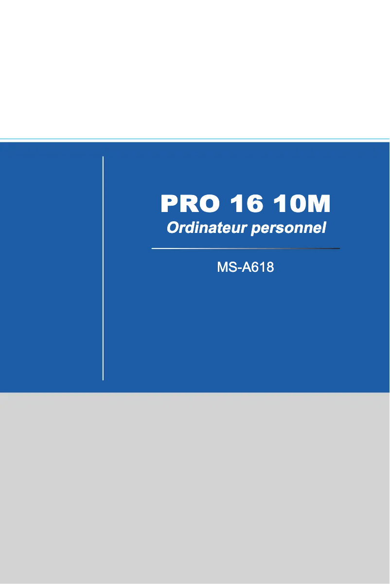 Page 1 de la notice Manuel utilisateur MSI Pro 16T