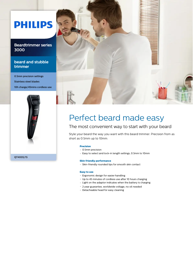 Page 1 de la notice Fiche technique Philips Series 3000 QT4005