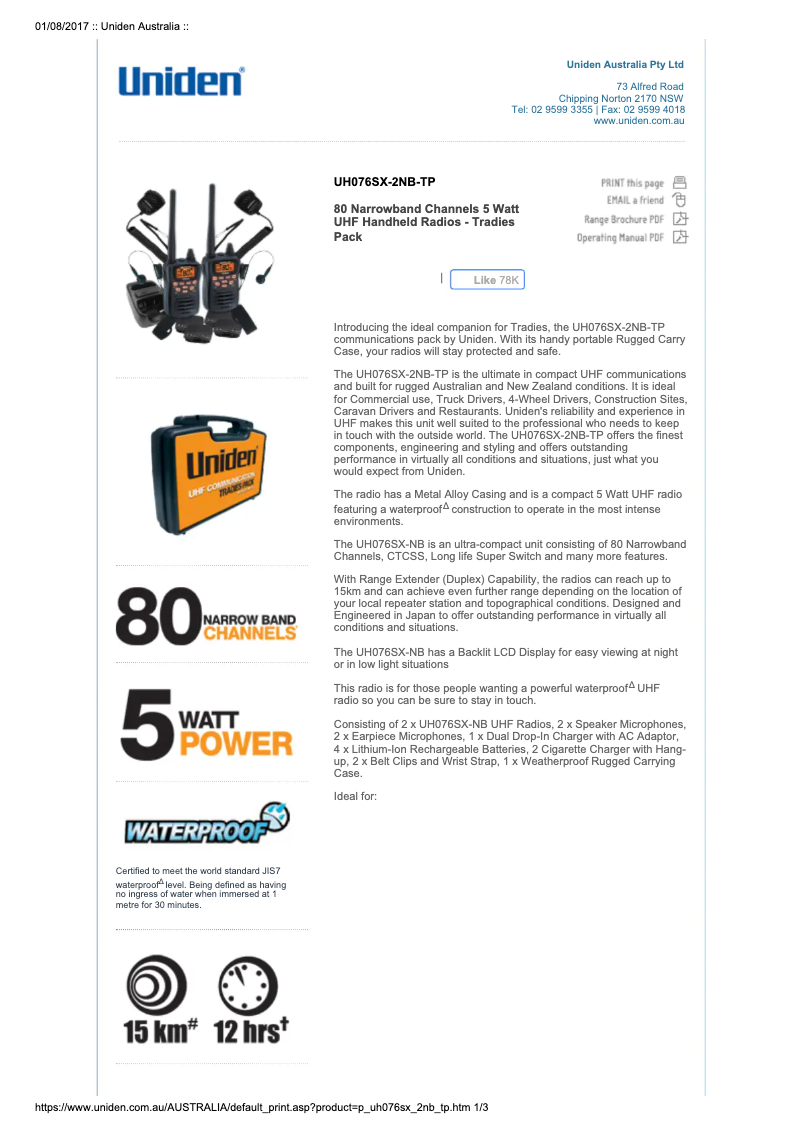 Image de la première page du manuel de l'appareil UH076SX-2NB-TP