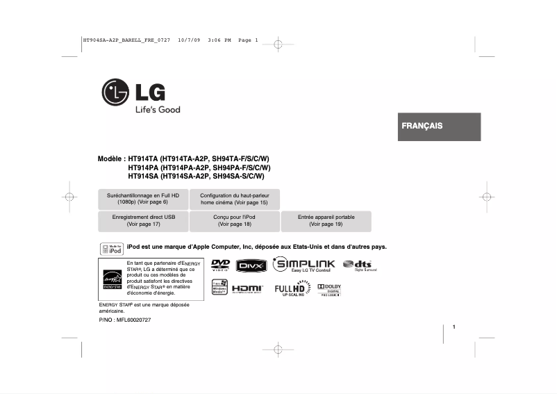 Image de la première page du manuel de l'appareil HT914SA