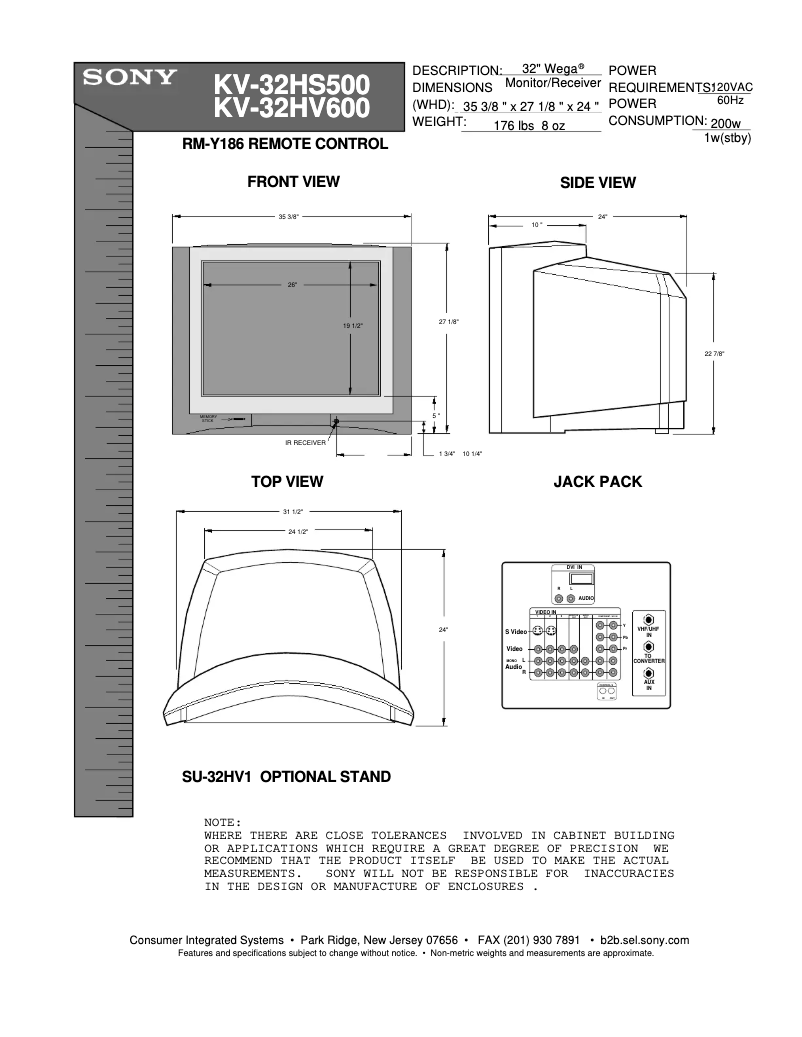 Page 1 de la notice Guide d'installation Sony KV-32HV600