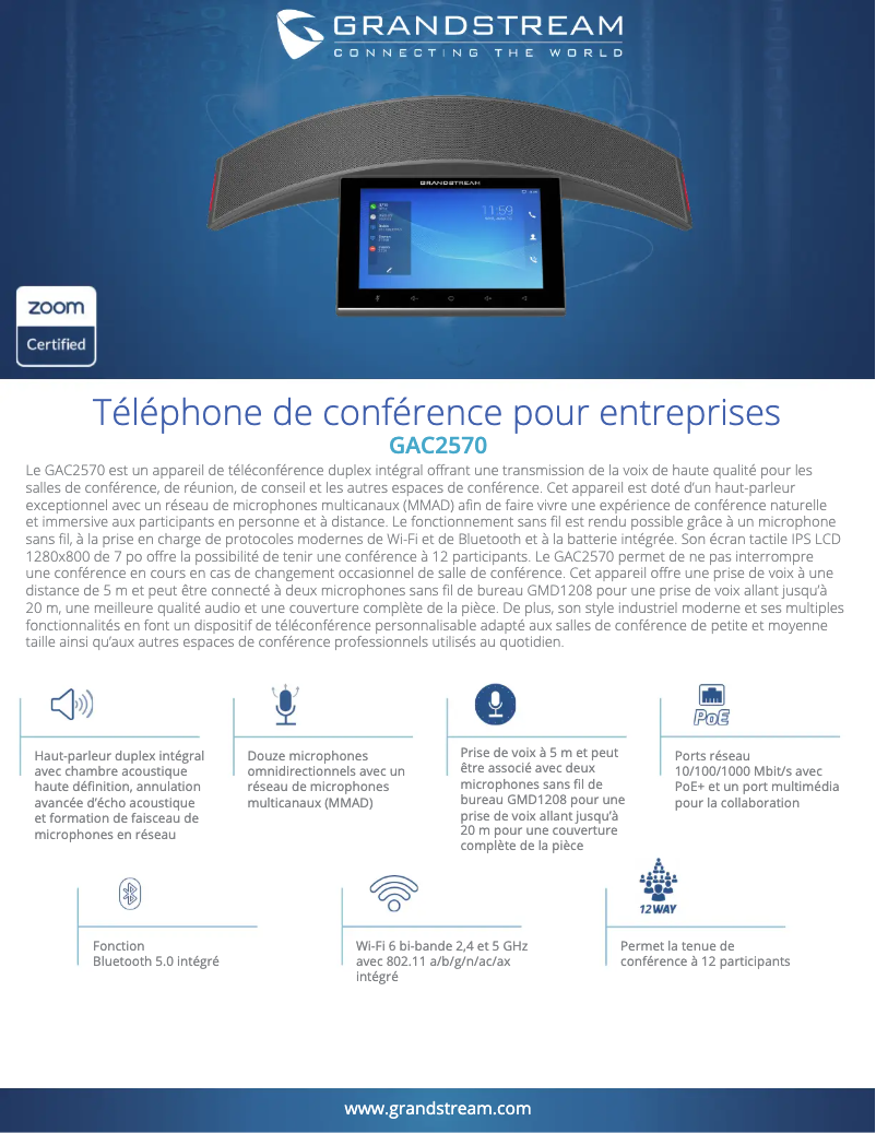 Page 1 de la notice Fiche technique Grandstream GAC2570