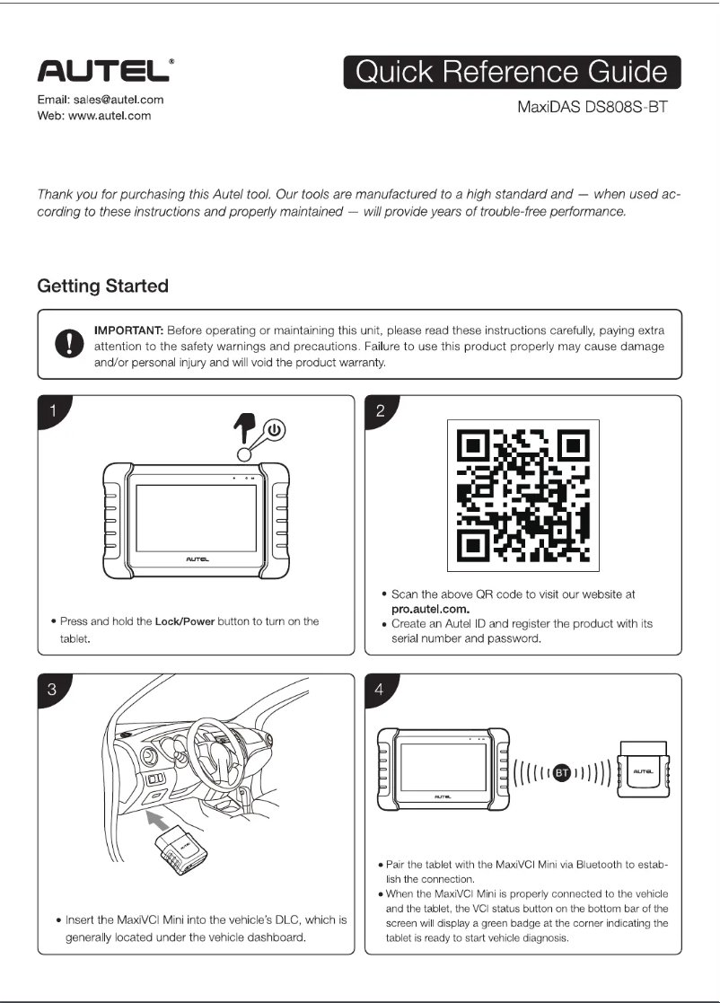 Page n°1 - Guide de démarrage rapide Autel MaxiDAS DS808S-BT