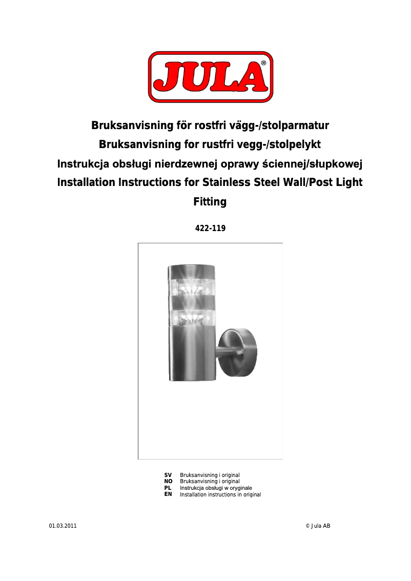 Page n°1 - Manuel utilisateur Anslut 422-119