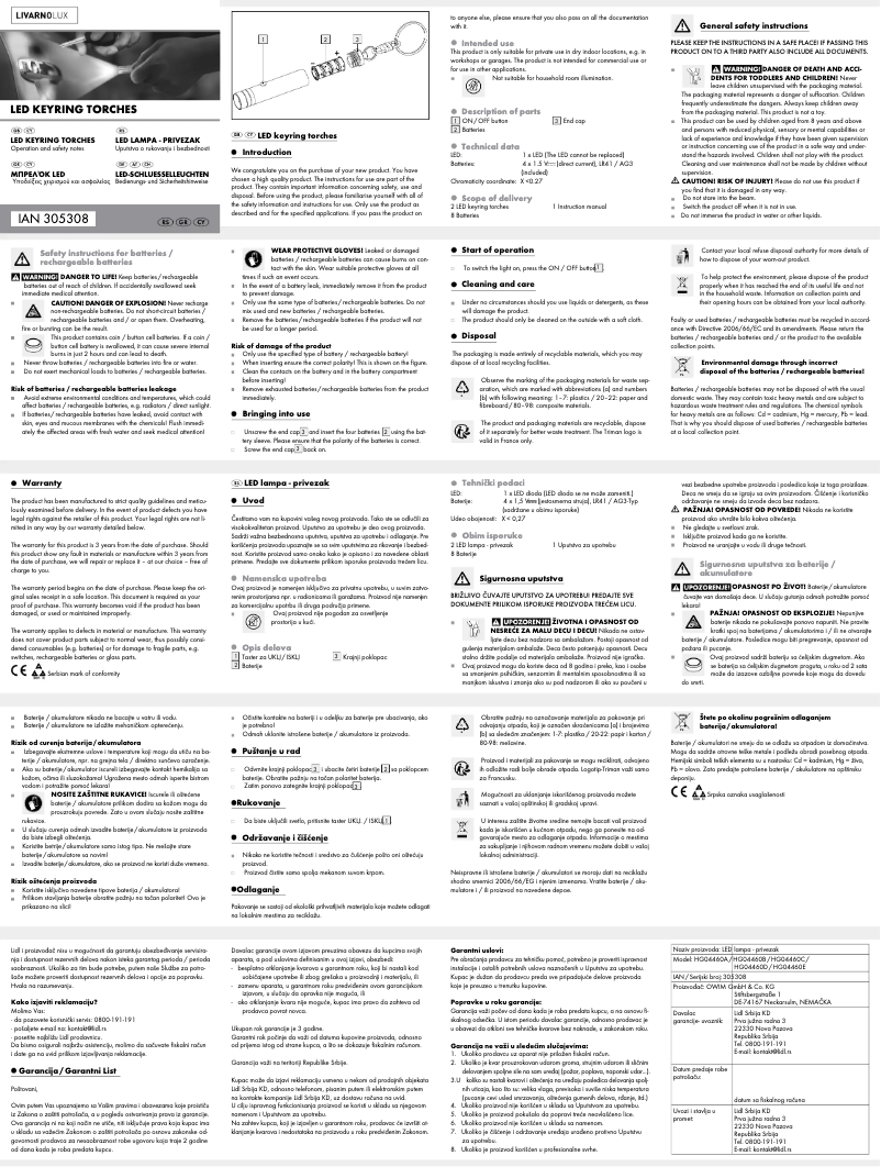 Page n°1 - Manuel utilisateur Livarno Lux IAN 305308