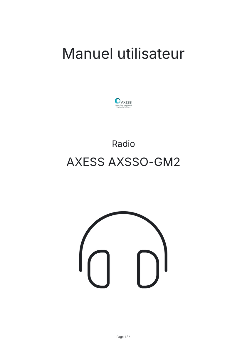 Page n°1 - Manuel utilisateur AXESS AXSSO-GM2