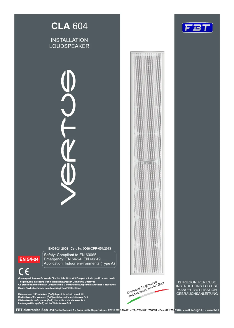 Page n°1 - Manuel utilisateur FBT VERTUS CLA 604