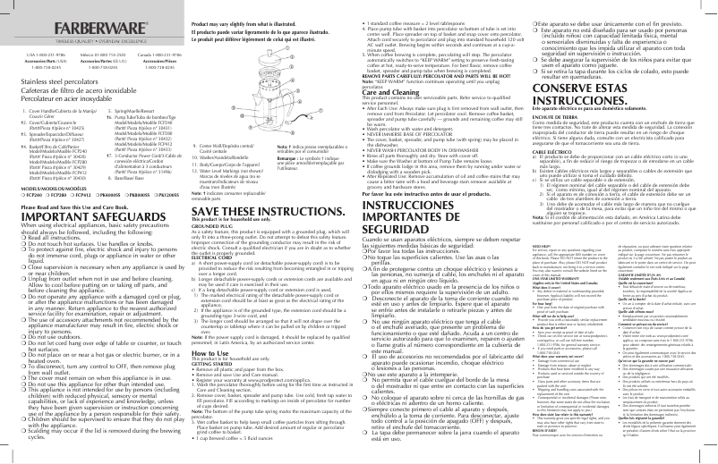 Page 1 de la notice Manuel utilisateur Farberware PK8000SS