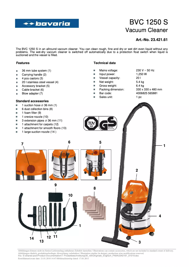 Imagen de la primera página del manual del dispositivo BVC 1250 S