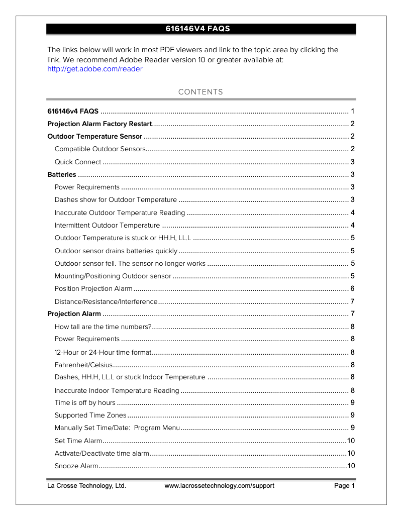 Page n°1 - FAQ La Crosse Technology 616-146V4