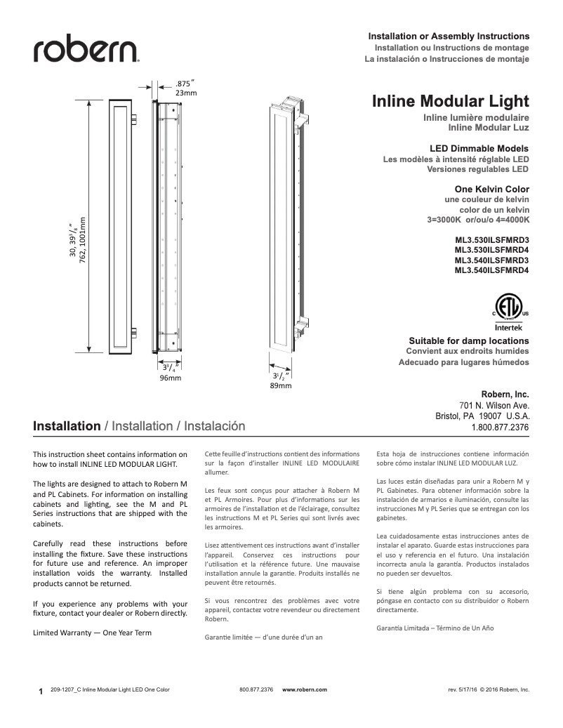Page 1 de la notice Manuel utilisateur Robern ML3.530ILSFMRD4