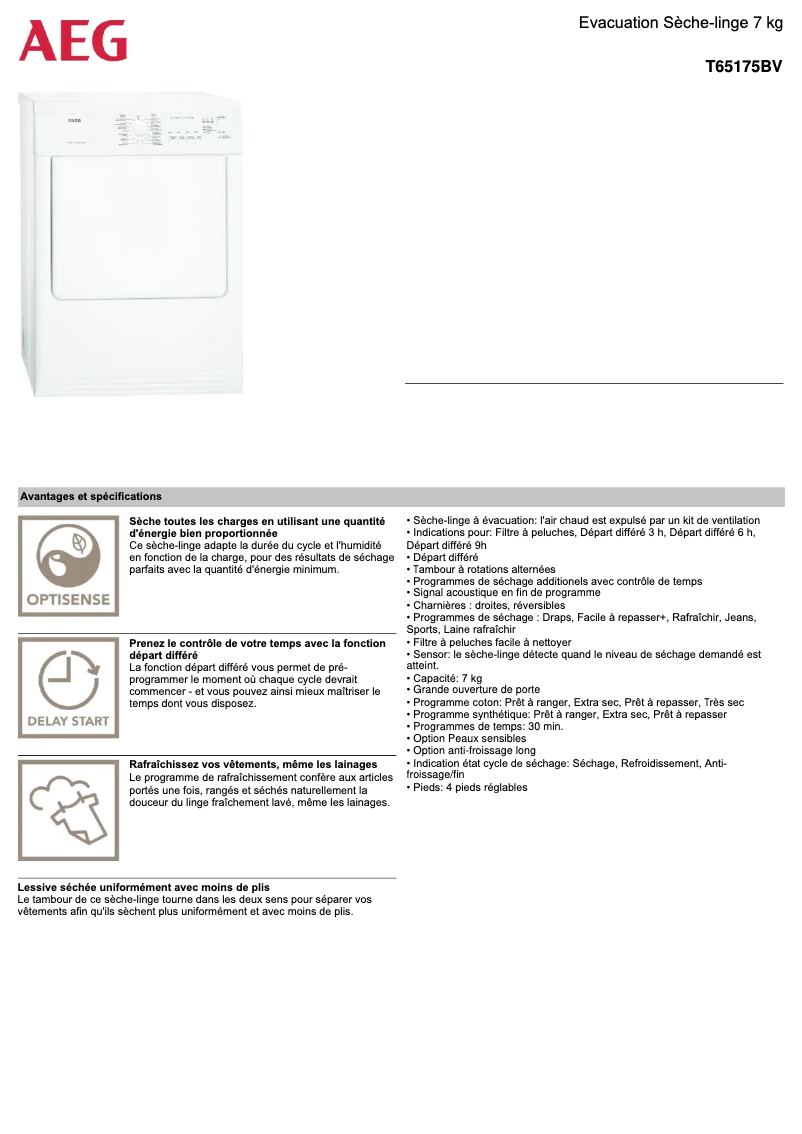 Page n°1 - Fiche technique AEG T65175BV