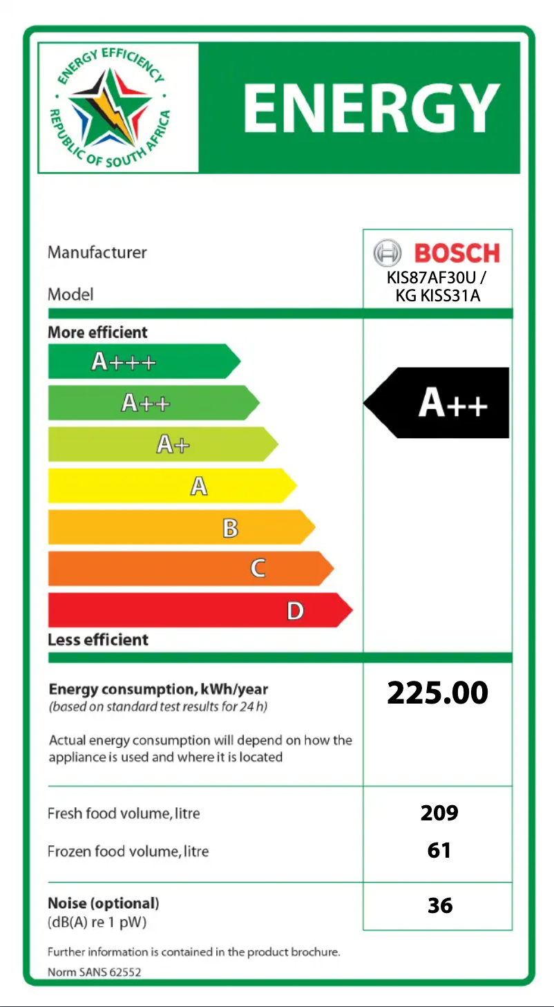 Page 1 de la notice Label énergétique Bosch KIS87AF30U