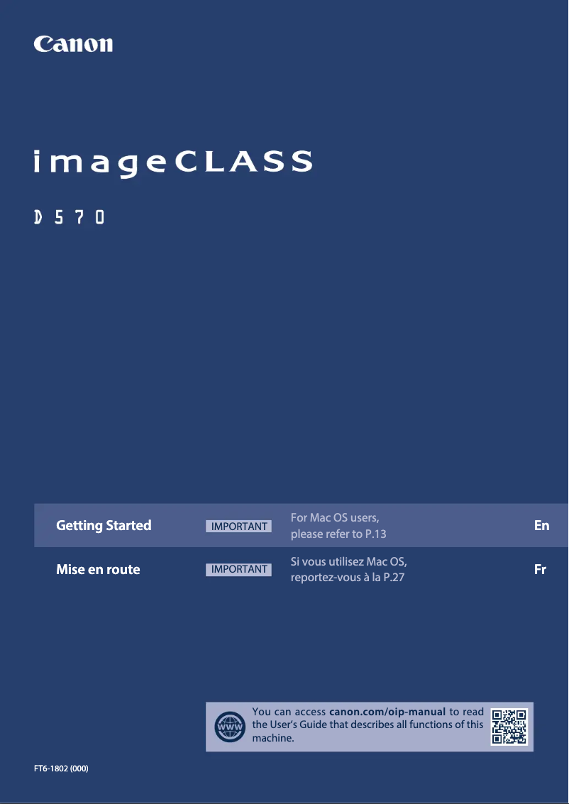 Page 1 de la notice Manuel utilisateur Canon imageCLASS D570