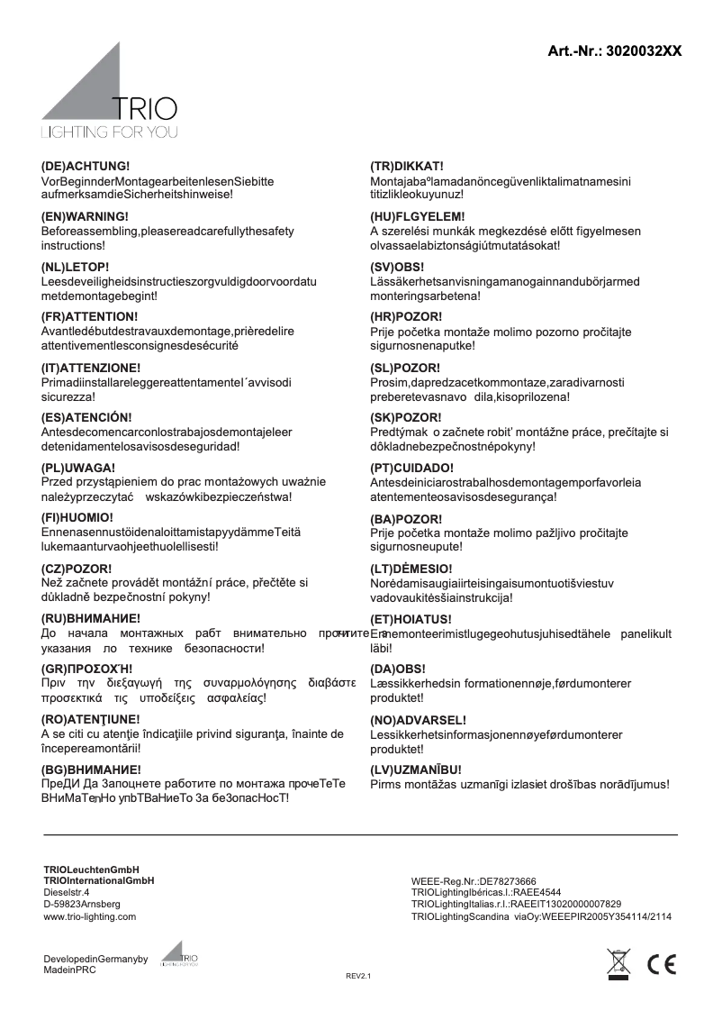 Page n°1 - Manuel utilisateur Trio Lighting Almada 302003254