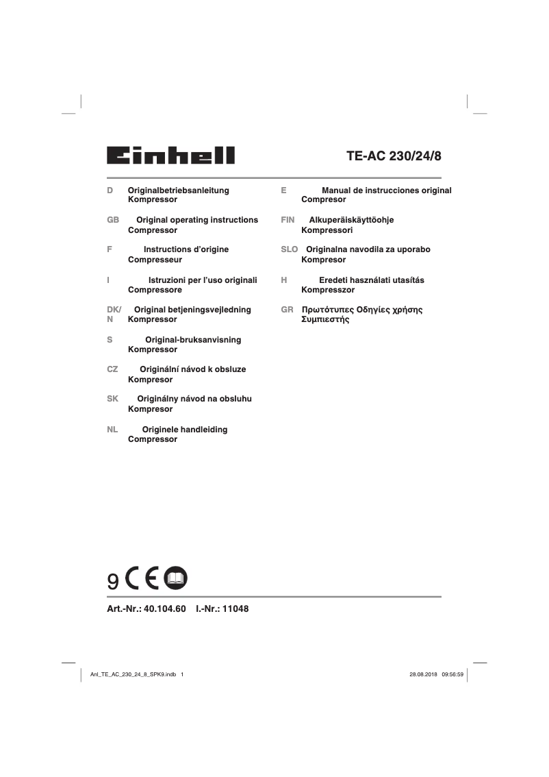 Page 1 de la notice Manuel utilisateur Einhell TE-AC 230/24