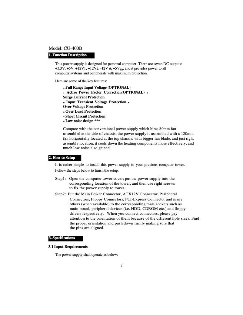 Page n°1 - Manuel utilisateur CoolMax CU-600B