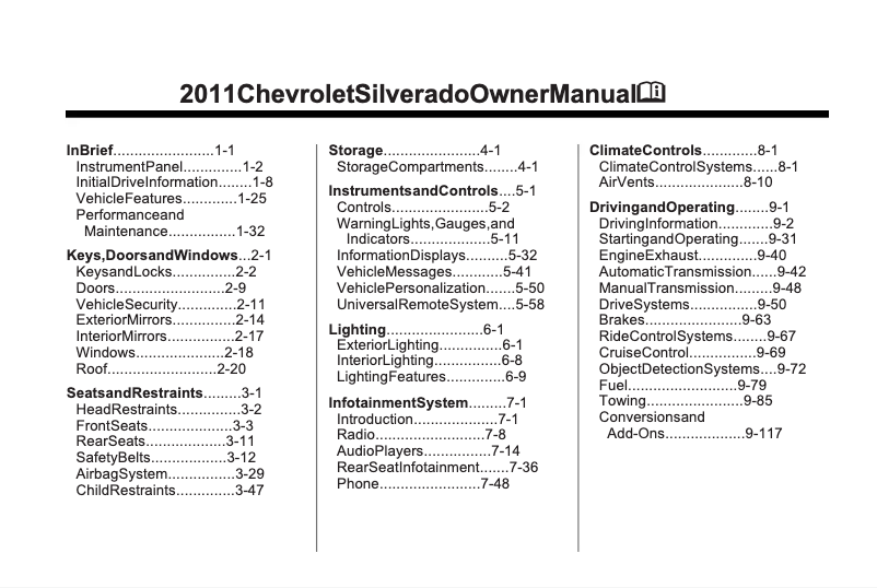 Page 1 de la notice Manuel utilisateur Chevrolet Silverado 1500 (2011)