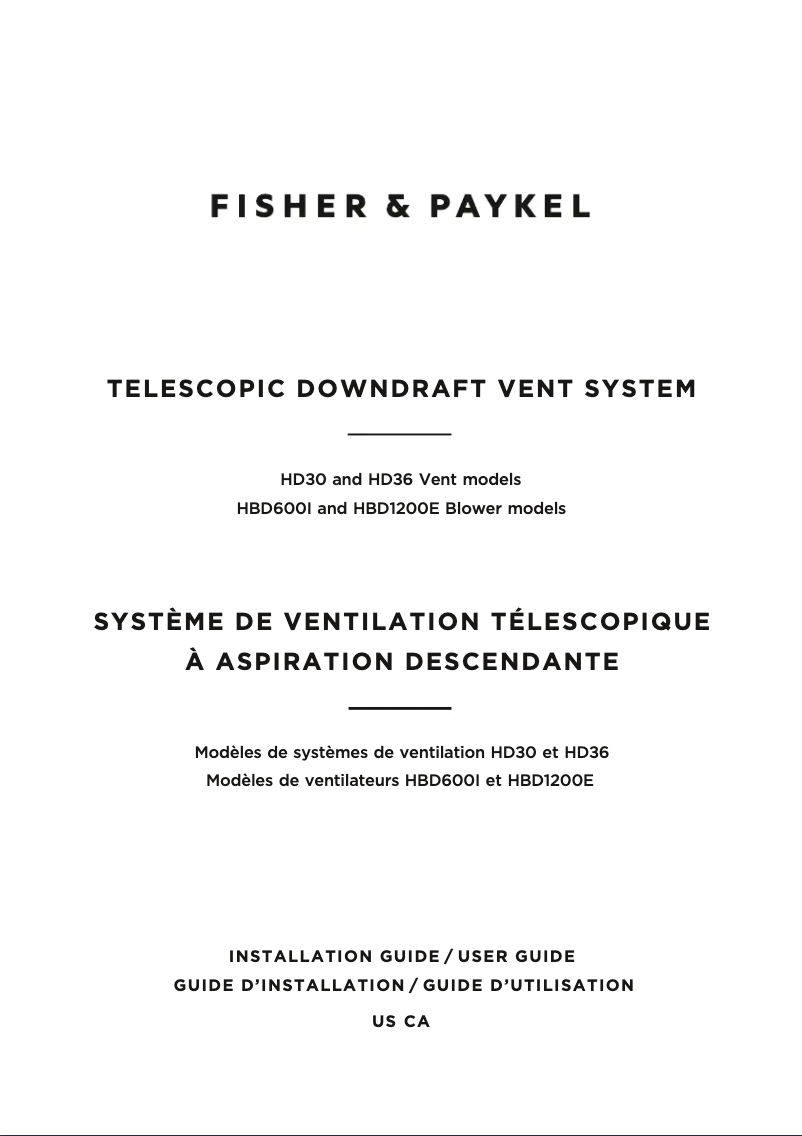 Page n°1 - Guide d'installation Fisher & Paykel HD36