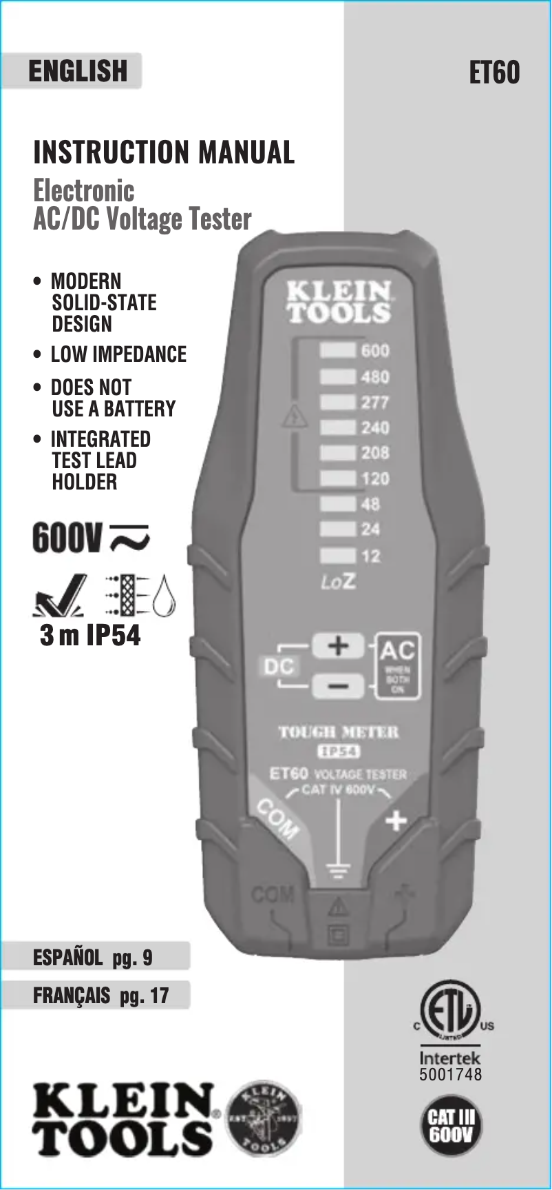 Image de la première page du manuel de l'appareil ET60