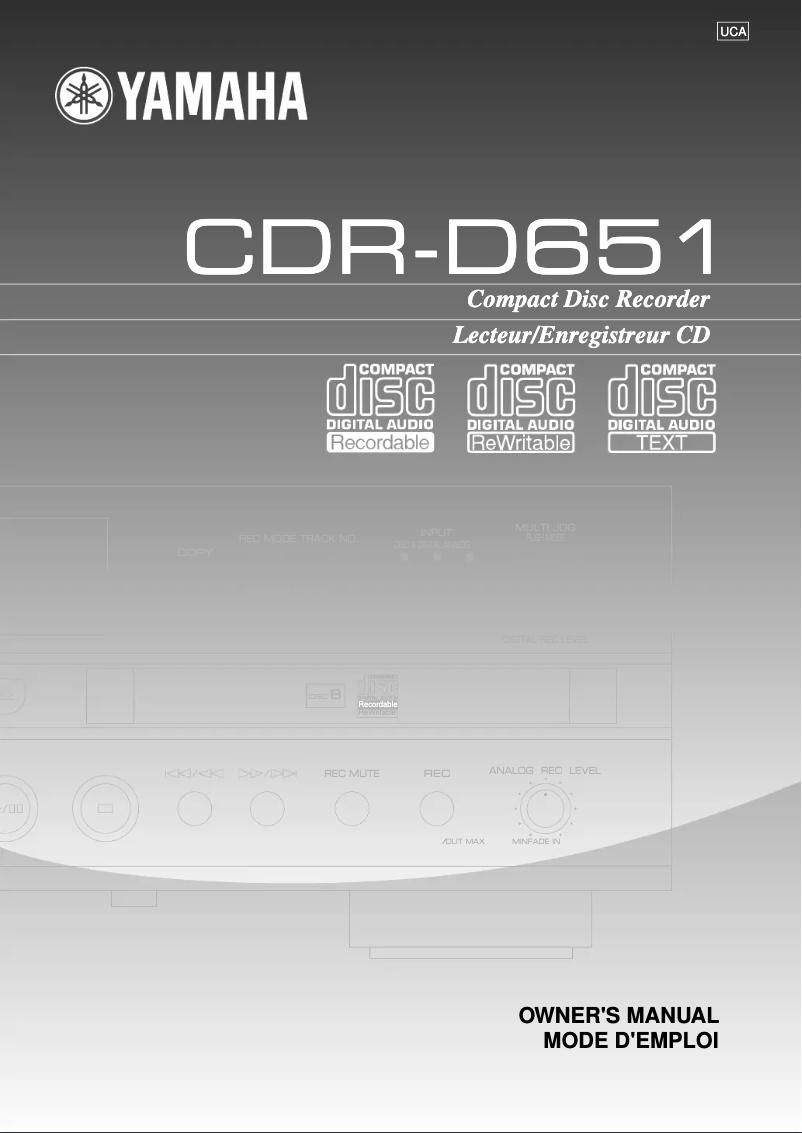 Page 1 of the manual User Manual Yamaha CDR-D651
