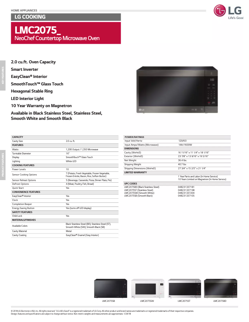 Page n°1 - Fiche technique LG LMC2075BD