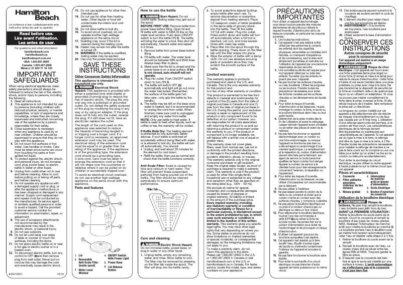 Page 1 de la notice Manuel utilisateur Hamilton Beach 41010