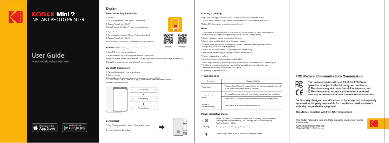 Page 1 de la notice Manuel utilisateur Kodak Printer Mini 2