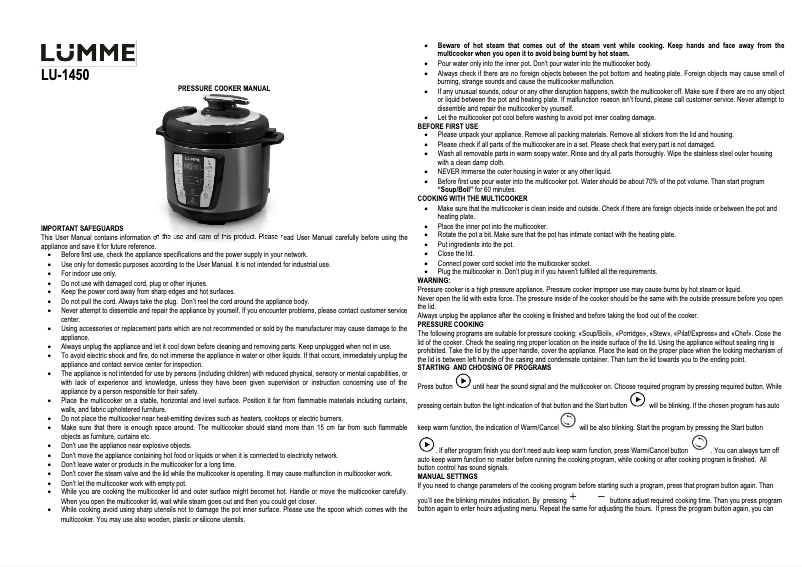 Page 1 de la notice Manuel utilisateur LUMME LU-1450