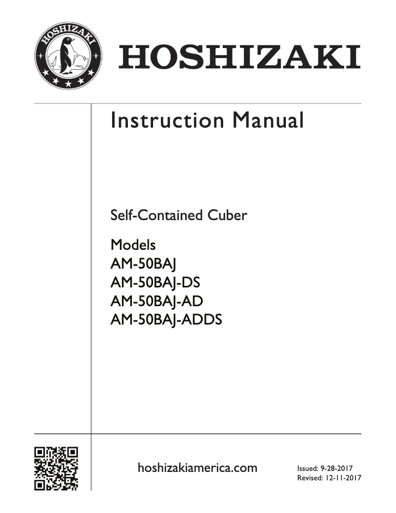 Page 1 de la notice Manuel utilisateur Hoshizaki AM-50BAE-DS