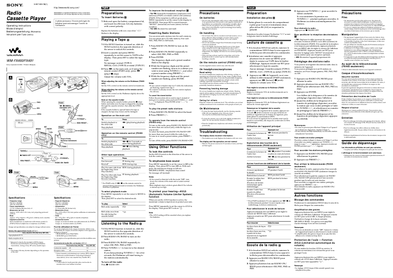 Image de la première page du manuel de l'appareil Walkman WM-FX493