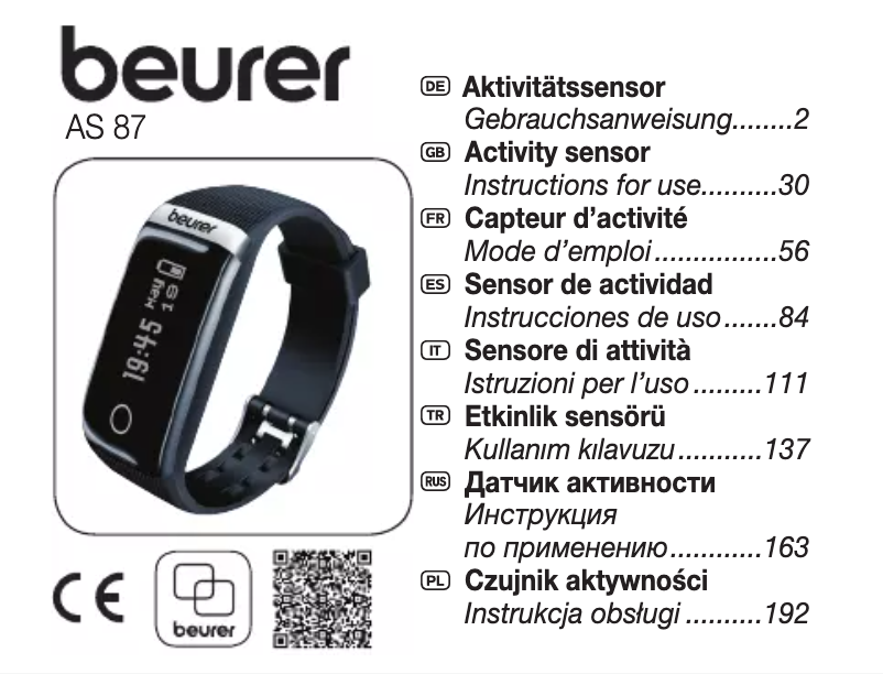 Page 1 de la notice Manuel utilisateur Beurer AS 87
