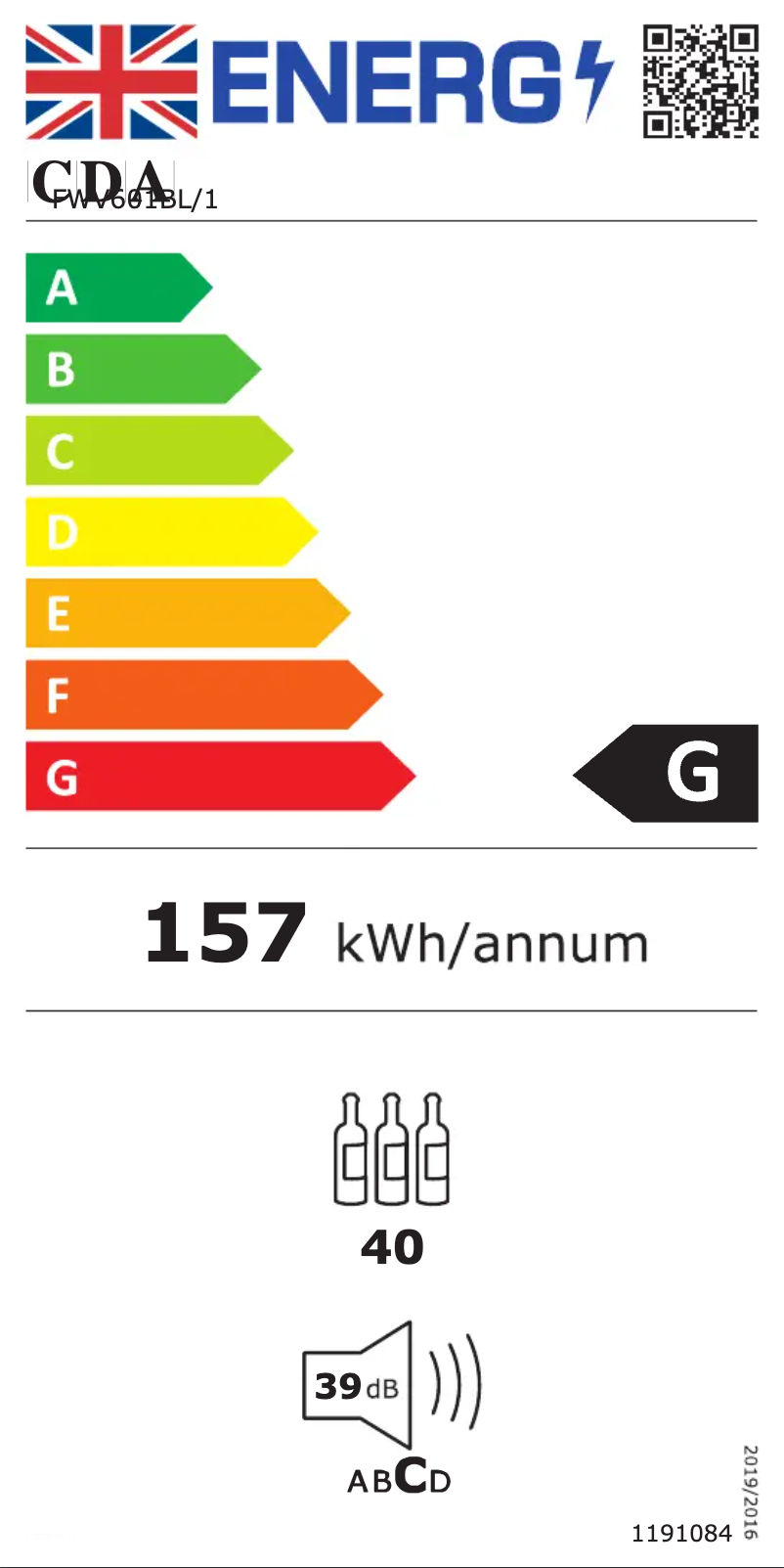 Page n°1 - Label énergétique CDA FWV601BL