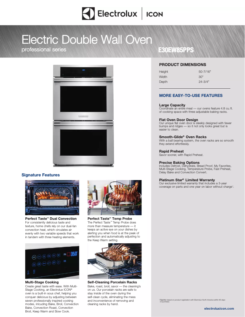 Page 1 de la notice Fiche technique Electrolux ICON E30EW85PPS