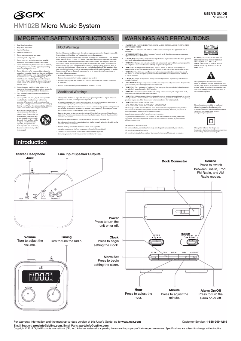 Page n°1 - Manuel utilisateur GPX HM102B
