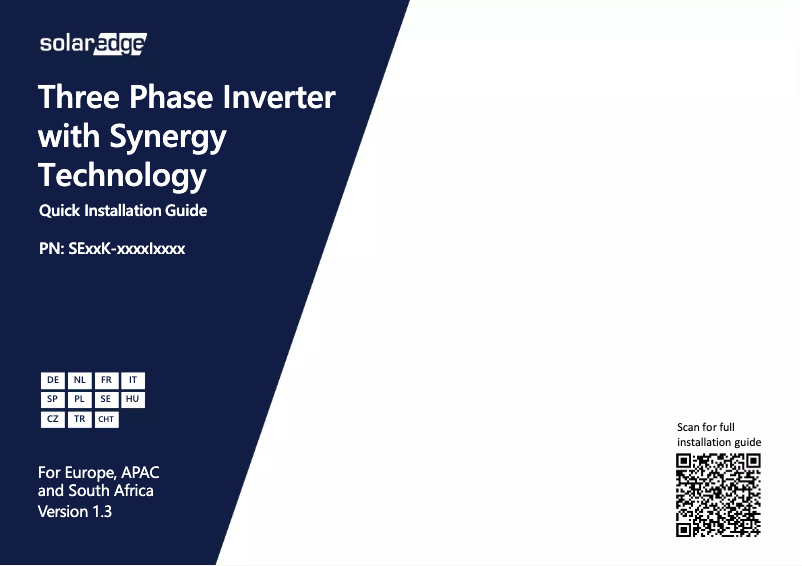 Page 1 de la notice Manuel utilisateur SolarEdge SE66.6K-SYNERGY-SET