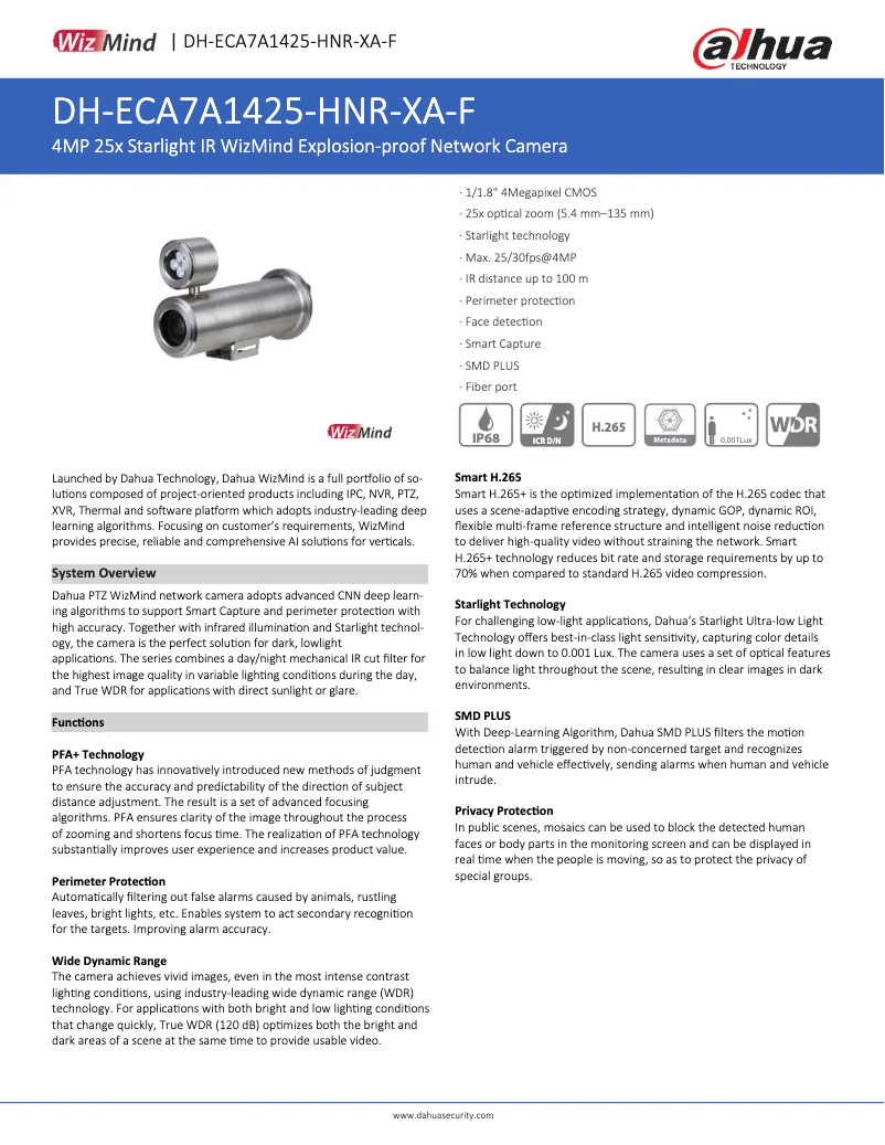 Page 1 de la notice Fiche technique Dahua Technology ECA7A1425-HNR-XA-F