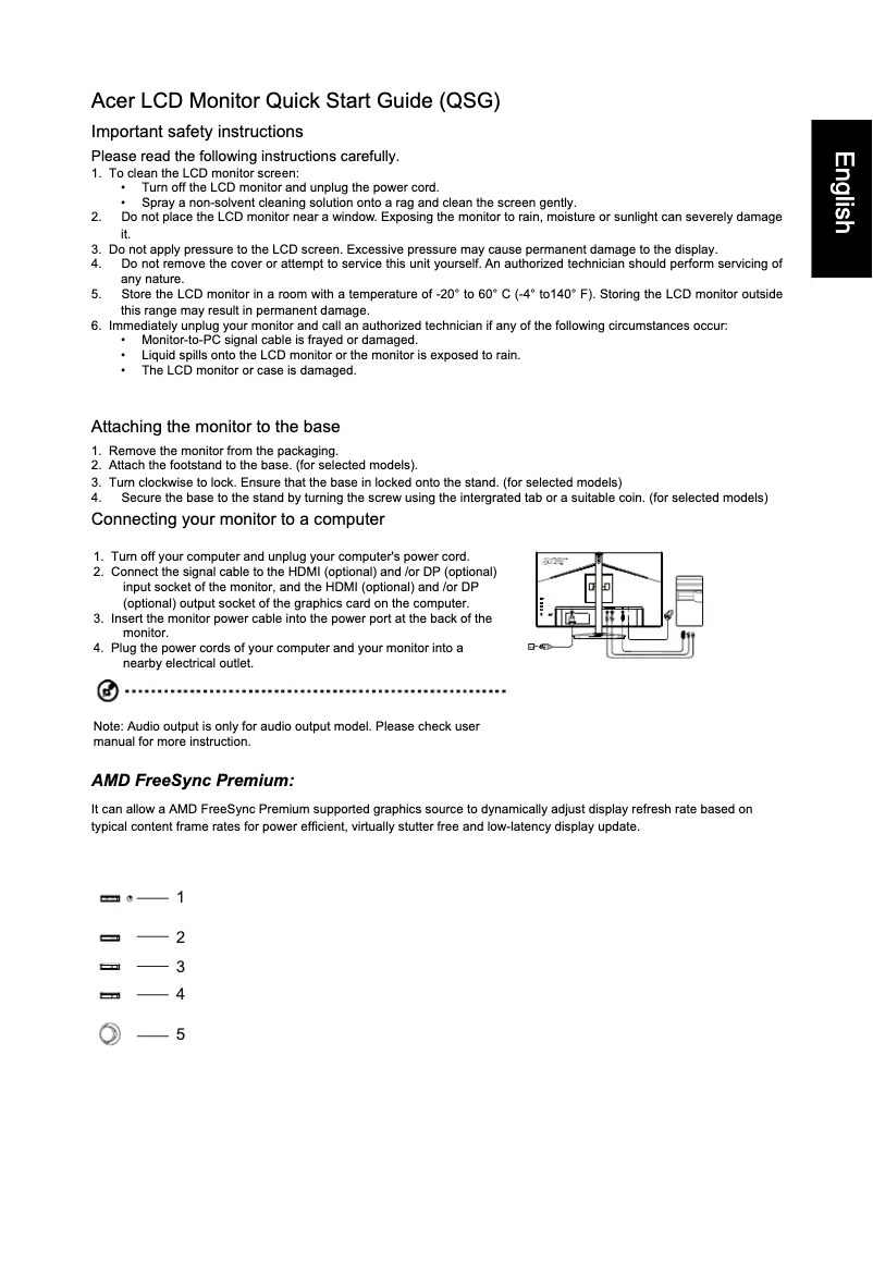 Page n°1 - Guide de démarrage rapide Acer XV252QF