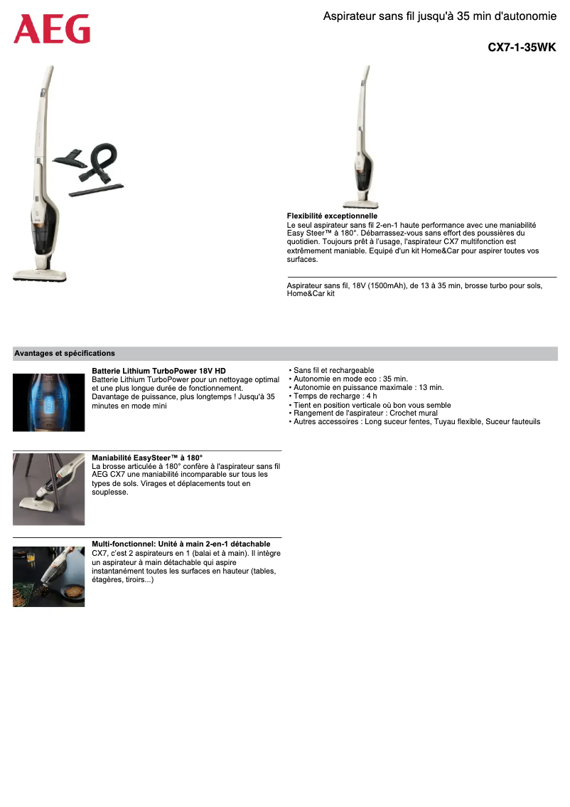 Image de la première page du manuel de l'appareil CX7-1-35WK