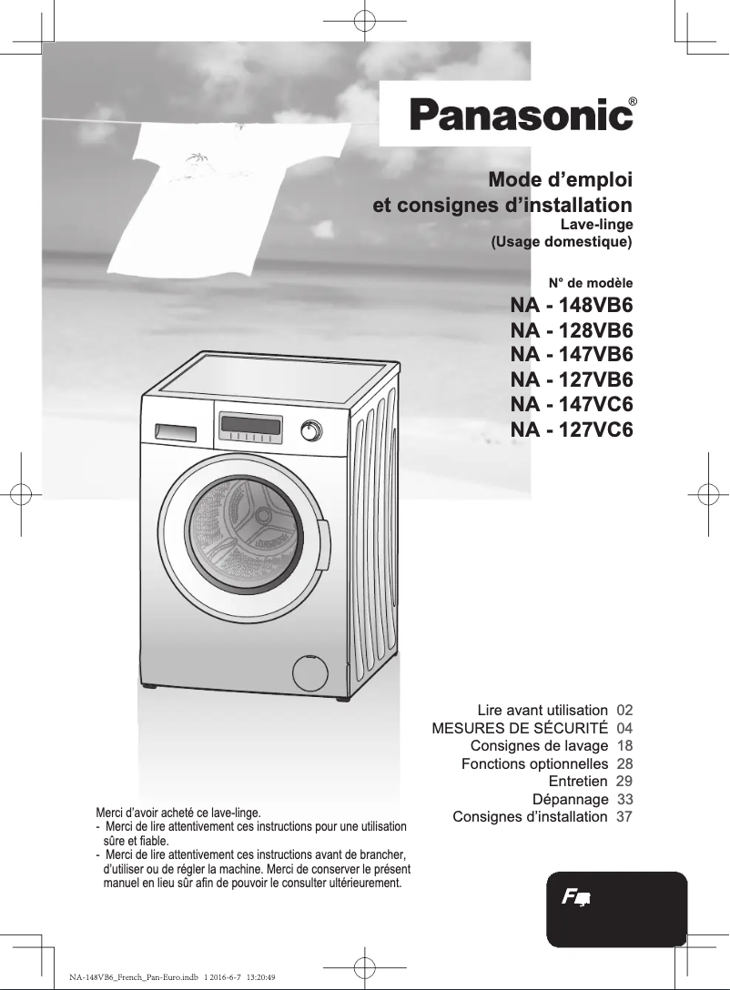 Page 1 de la notice Manuel utilisateur Panasonic NA-127VC6