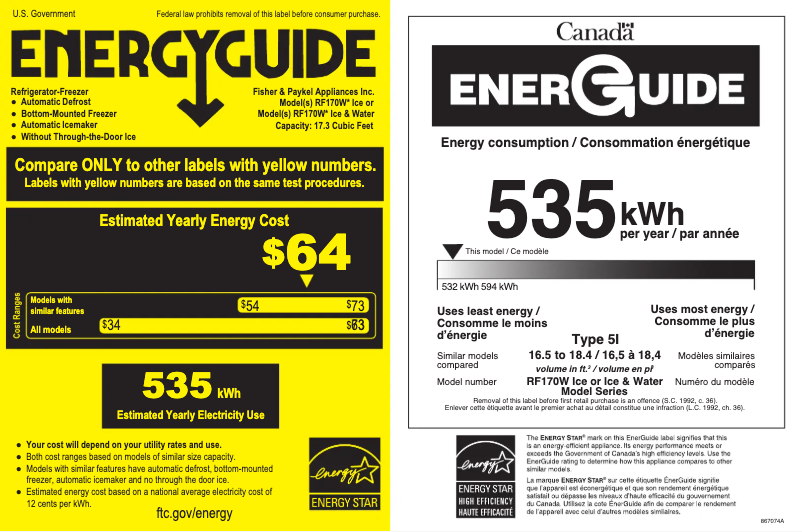 Page n°1 - Label énergétique Fisher & Paykel RF170WLHJX1