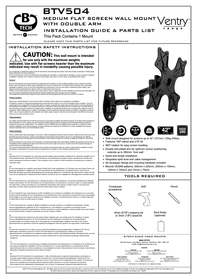 Page n°1 - Manuel utilisateur B-Tech BTV504