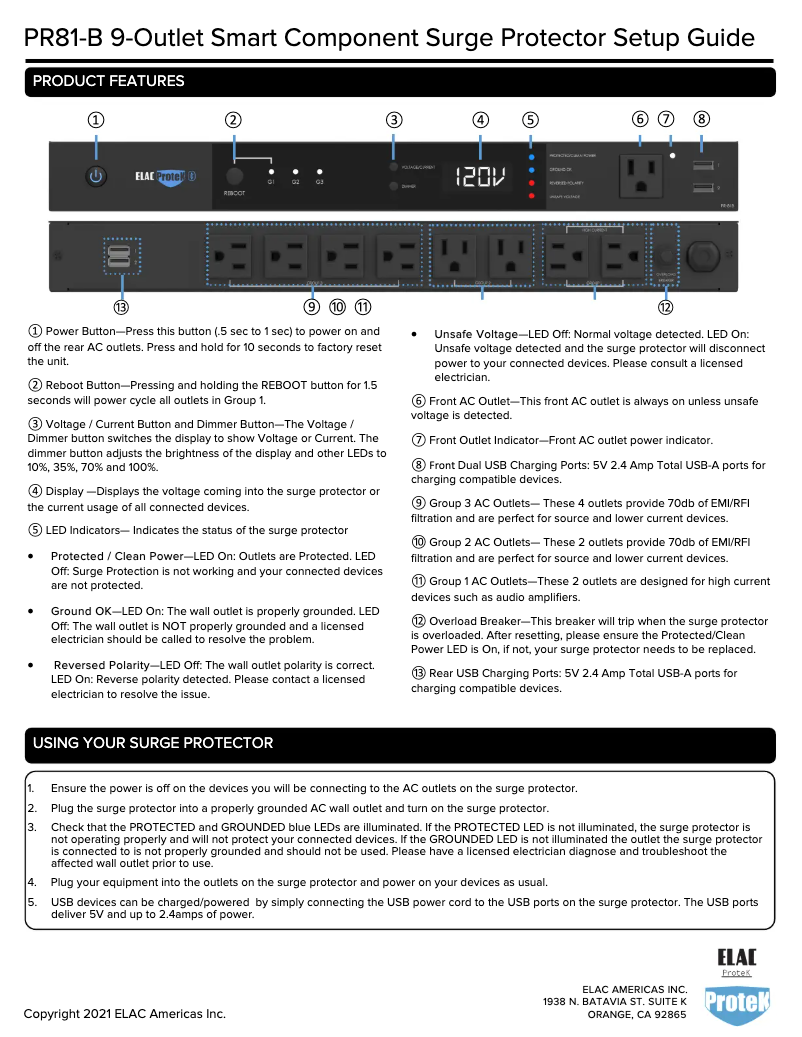 Page n°1 - Manuel utilisateur ELAC Protek PR-81B