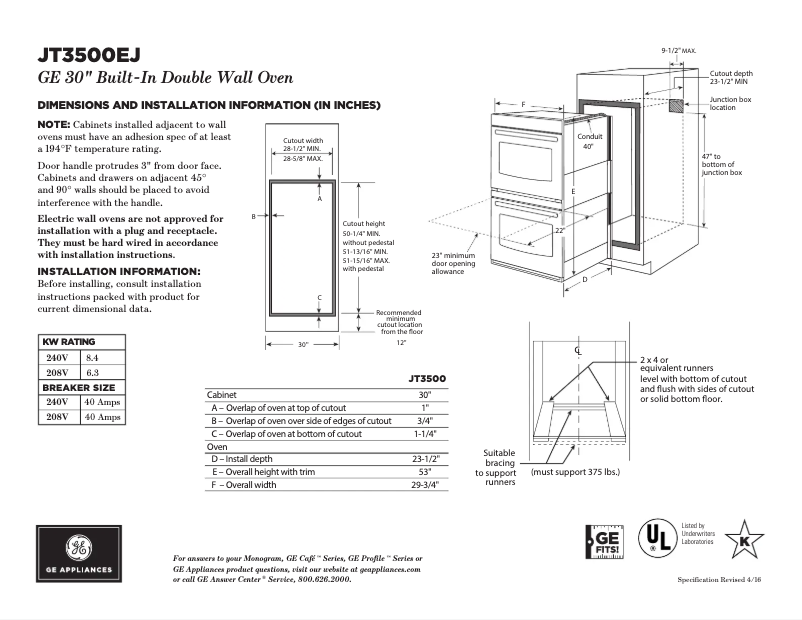 Página 1 del manual Ficha técnica GE JT3500EJES