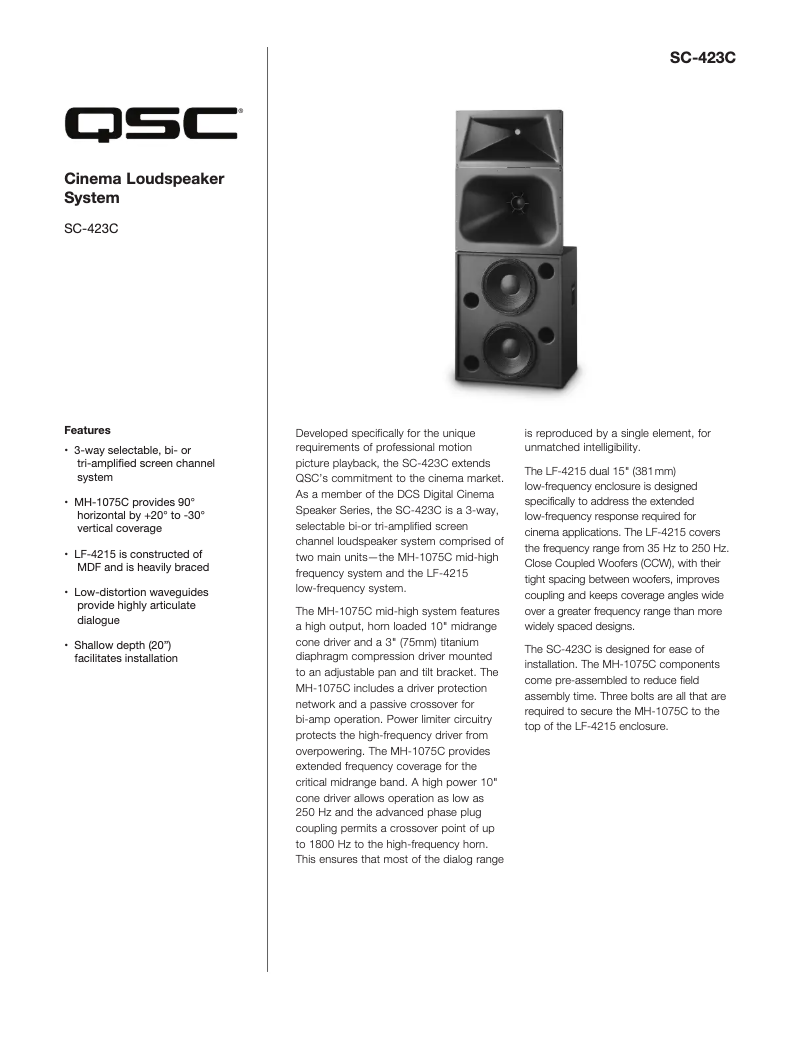 Page 1 de la notice Manuel utilisateur QSC SC-423C