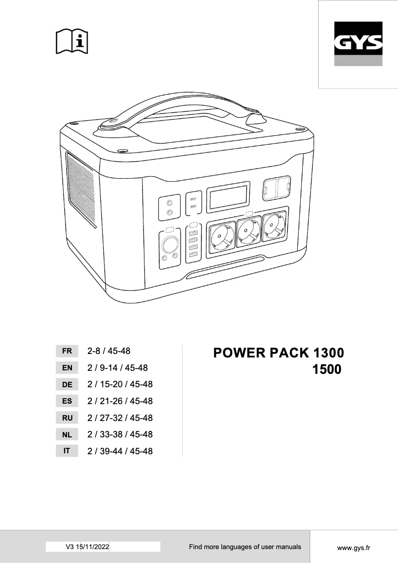 Página 1 del manual Manual de usuario GYS Power Pack 1500